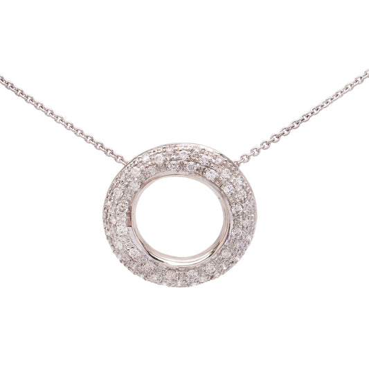 White Gold Pavé Setting Diamond Circle Shape Pendant and Chain. 18k TDW: 0.5ct 3.65gr