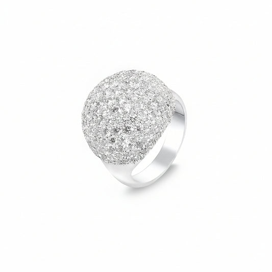 18K White Gold Pavé Paved Diamond Dome Ring