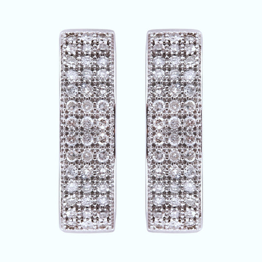 White Gold Hoop Earrings with three rows diamond, 10k, TDW: 0.25, G, I2