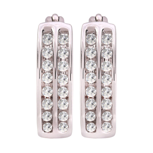 White Gold Hoop Earring setting with Two rows diamonds, TDW: 0.19ct, G, I, 10k