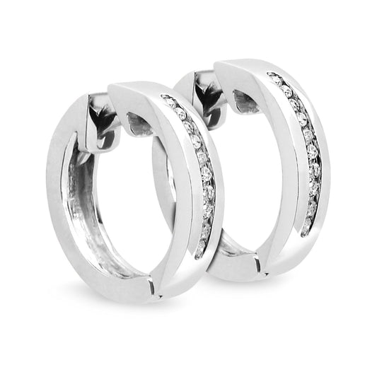 10K White Gold Small Size Loop Diamond Earrings. TDW: 0.10ct