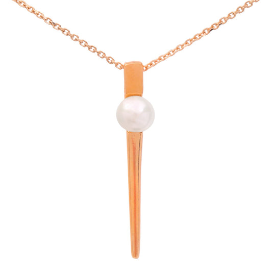 Yellow Gold Necklace pyramid style setting with one Freshwater Pearl. 18k, 2.15gr