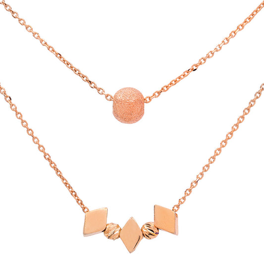 Yellow Gold Ball & Oval Two Layers Necklace. 18k, 4.4gr, 18"