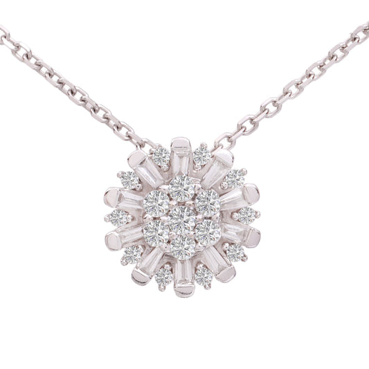 White Gold Floating Sunburst Diamond Necklace, 14k, TDW: 0.66ct, VS2-SI, FG