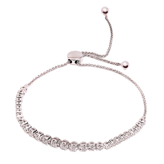 White Gold Adjustable Bolo Diamond Bracelet. 10k, TDW: 0.45ct, SI, GH