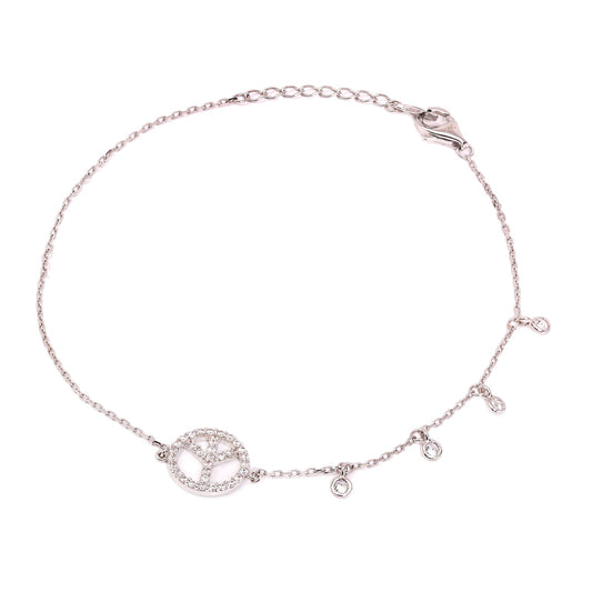 White Gold Bracelet with Peace sign and Cubic Zirconia, 18k, 2.23gr, 7 to 8 Inches