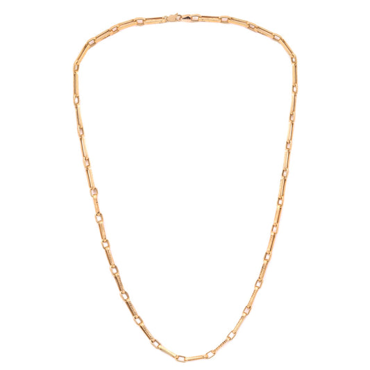 Yellow Gold Rectangle link Chain with Versacee design.18k, 23 Inches,11.46gr