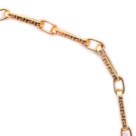 Yellow Gold Rectangle link Chain with Versacee design.18k, 23 Inches,11.46gr