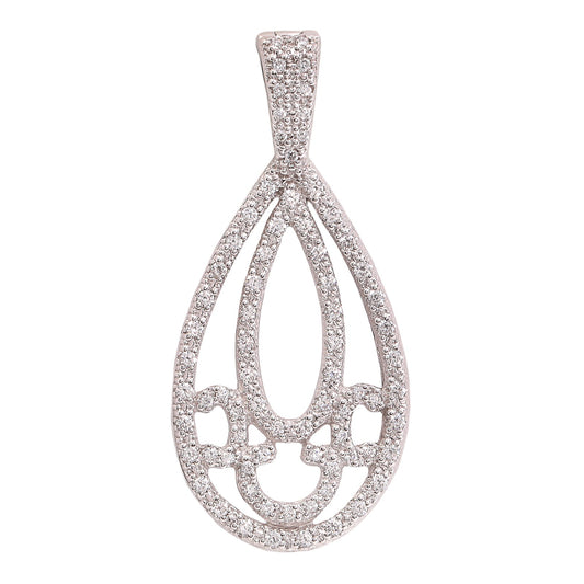 White Gold Pear Shape Floral Pave Diamond Pendant. 18k, TDW: 1.14ct