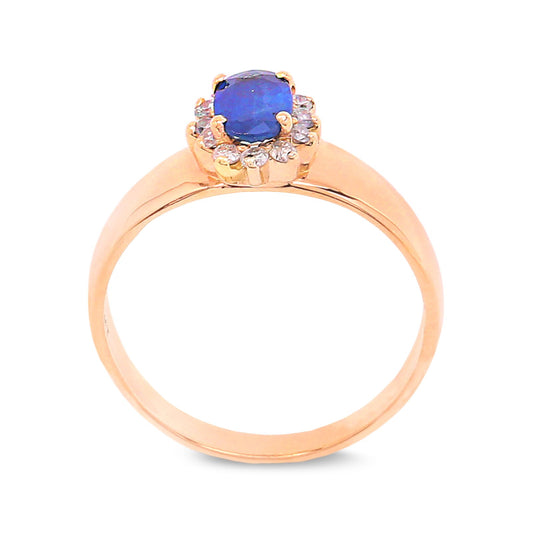 Yellow Gold Halo Sapphire and Diamond Ring, 14K, TDW:0.12ct SI, G-H,