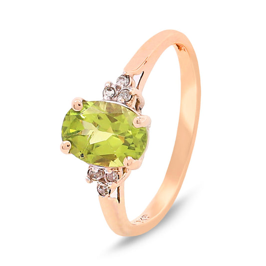 Yellow Gold Peridot With Diamond Ring, 10k, TDW: 0.042ct, SI, G-H