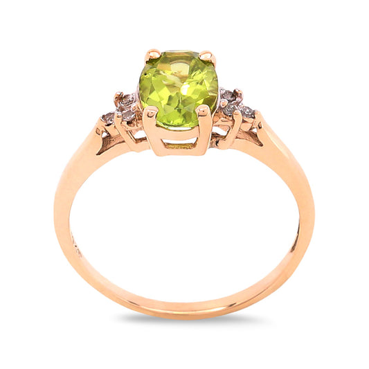 Yellow Gold Peridot With Diamond Ring, 10k, TDW: 0.042ct, SI, G-H