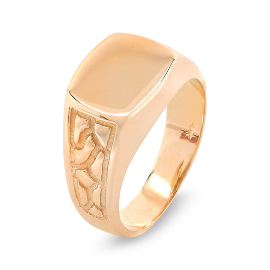 Yellow Gold Signet Ring with Filigree Detailing, 10k, size 9.5