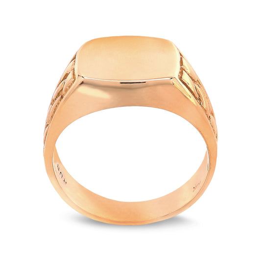 Yellow Gold Signet Ring with Filigree Detailing, 10k, size 9.5