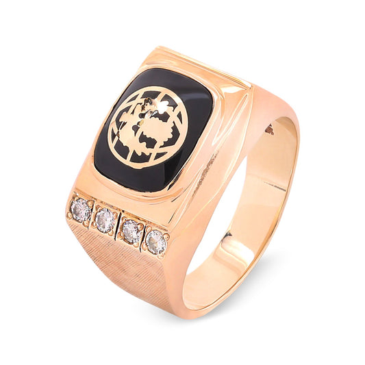 Yellow Gold Men's Onyx and Diamond Ring. 10k, TDW: 0.16ct, VS, GH