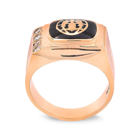 Yellow Gold Men's Onyx and Diamond Ring. 10k, TDW: 0.16ct, VS, GH