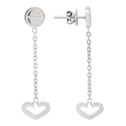 White Gold Dangle Earrings with Open Heart Charm, 18k, 5.2gr