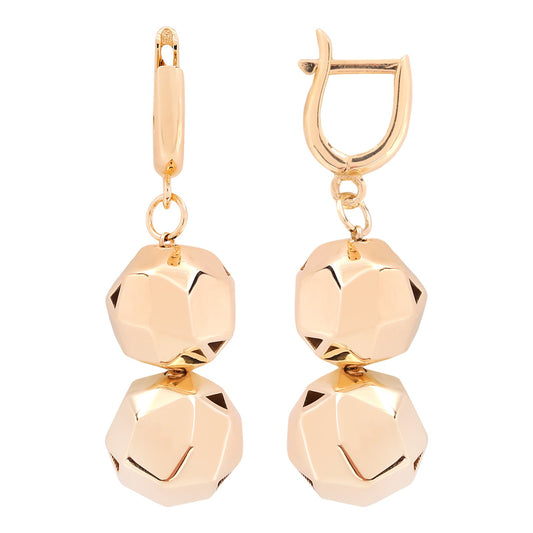 Yellow Gold Dangle Earrings with Faceted Beads,18 k 9.15gr