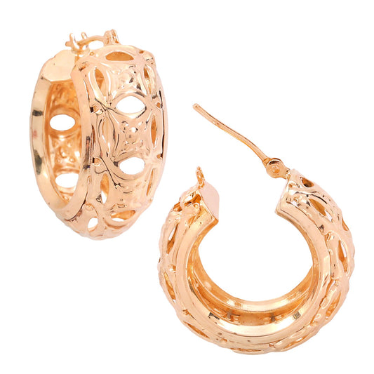 Yellow Gold Hoop Earrings With Filigree Detailing, 14k