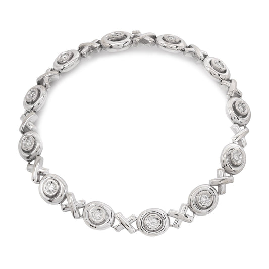 White Gold XO Design Bracelet With Diamond,TDW:0.18ct, 18K, 6.5 Inches