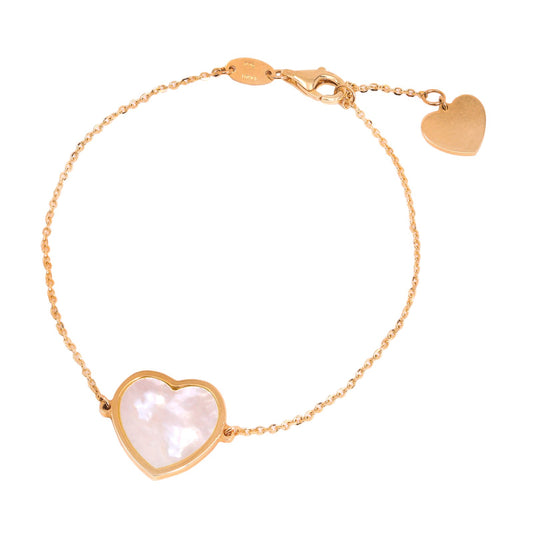 Yellow Gold Bracelet with Mother of Pearl Hear Charm 14k, 6 inch