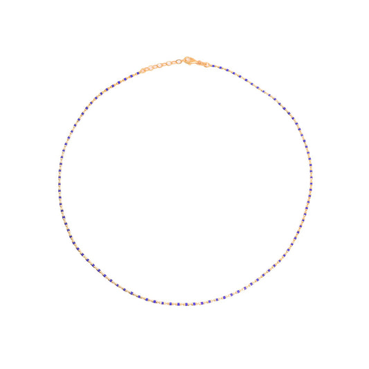 Yellow Gold Beaded Chain with Blue Enamel Accents, 14k, 15-16inch