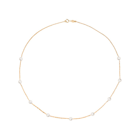 Yellow Gold Station 9 Pearl Necklace, 18k, 16 Inches