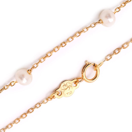 Yellow Gold Station 9 Pearl Necklace, 18k, 16 Inches