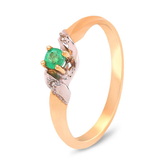 Two Tone Ring with Emerald and Diamonds, 10k