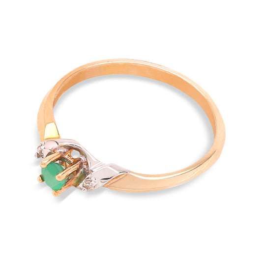 Two Tone Ring with Emerald and Diamonds, 10k
