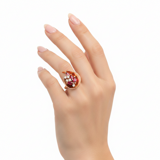14K Yellow Gold Marquise Shape Ruby and Diamond Ring