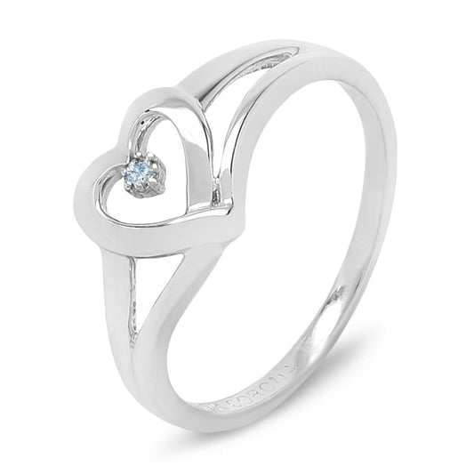 White Gold Ring with Heart Setting and Small Diamond, 10k