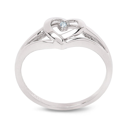 White Gold Ring with Heart Setting and Small Diamond, 10k