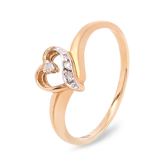 Yellow Gold Ring, Heart with Diamonds, 10k