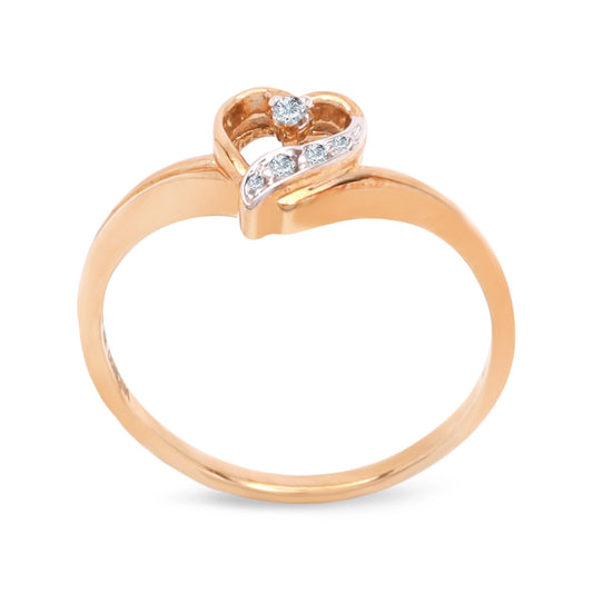 Yellow Gold Ring, Heart with Diamonds, 10k