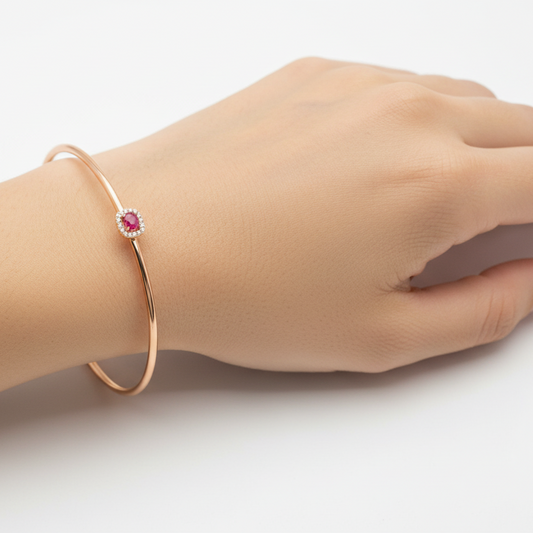 18K Yellow Gold Diamond and Ruby Open Bangle