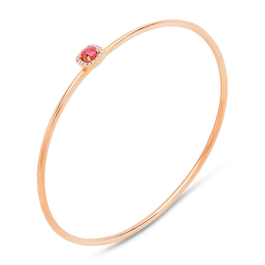 Yellow Gold Bangel Bracelet Setting with 16 Round Diamonds and one Ruby, 18k, TDW: 0.16ct