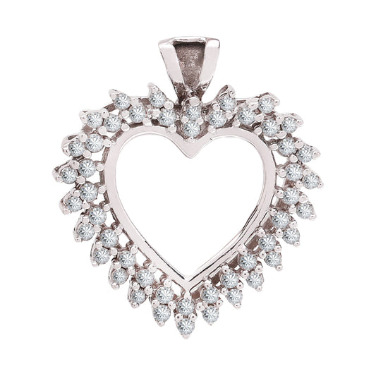 White Gold Double Row Diamond Pendant, Heart setting with 48 Round Natural Diamonds. 10k , TDW: 0.33ct