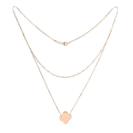 Yellow Gold Layered Necklace with double chain and a clover shaped pendant,  18k, 3.48gr, 18 inches