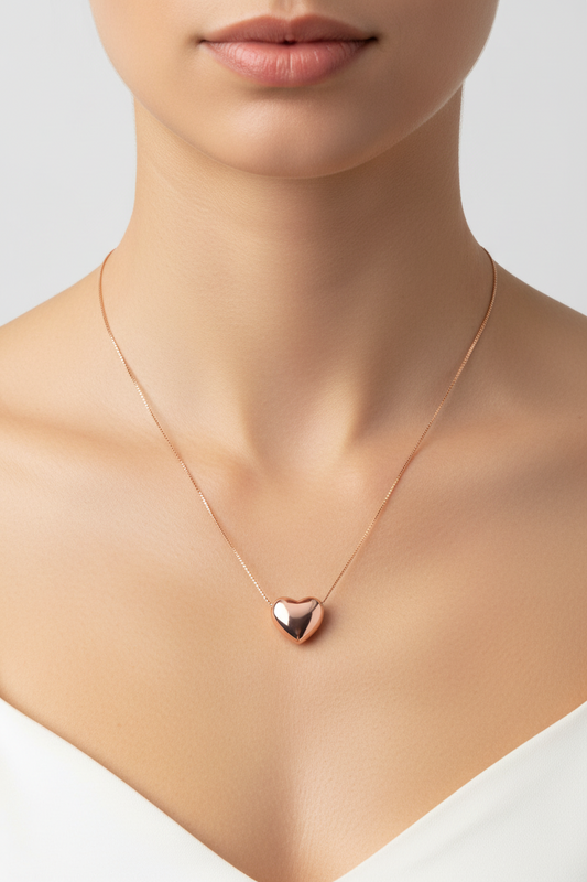 Two Tone Gold Necklace with puffed heart and chain, 14k, 1.84gr, 18 inch