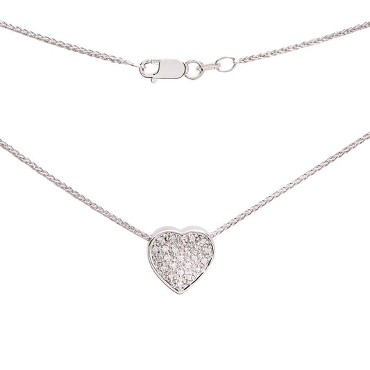 White Gold Necklace with one Heart moving in Chain, 14k, TDW: 0.2ct, SI, I