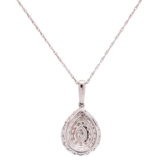 White Gold Pear Shape Double Halo Diamond Necklace 14k with 18" Chain, 0.5ct. SI GH