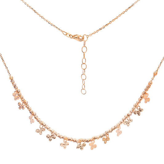 Yellow Gold Station Necklace with beads and butterfly charms, 18k, 4.9 gr, 16 to 18inch