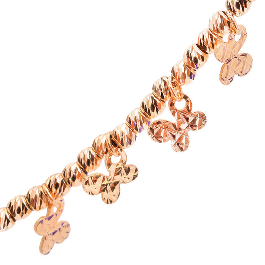 Yellow Gold Station Necklace with beads and butterfly charms, 18k, 4.9 gr, 16 to 18inch