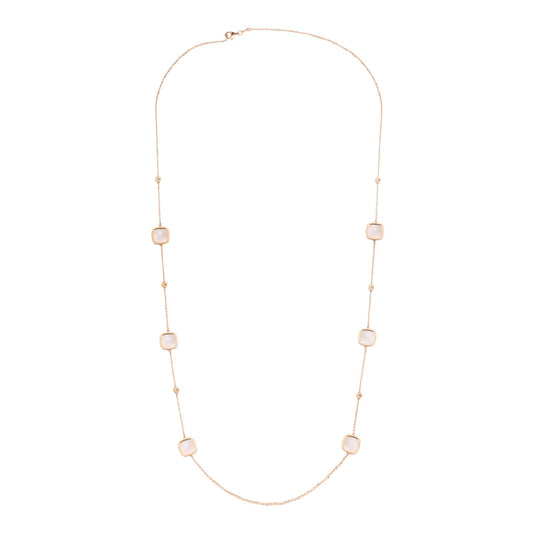 Gold Station Necklace with beads and bezel set square mother of pearl accents, 14k, 9.12gr, 28 inches