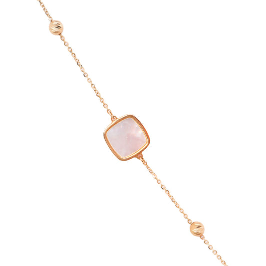 Gold Station Necklace with beads and bezel set square mother of pearl accents, 14k, 9.12gr, 28 inches
