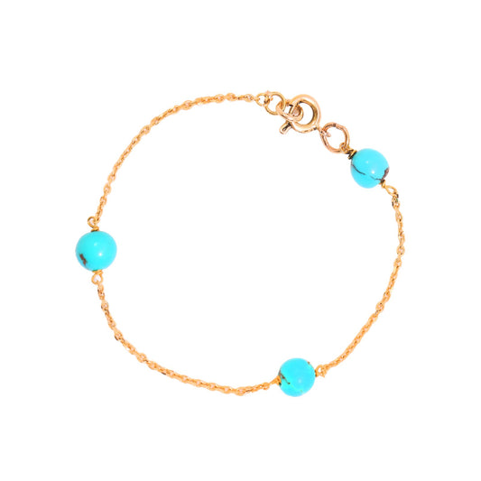 Yellow Gold Bracelet setting with Three Turquoise, 18k