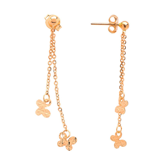 Yellow Gold Dangling Earrings with butterfly charms, 18k, 1.40gr