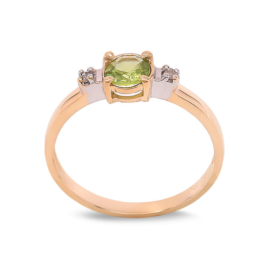 Yellow Gold Round Shape Peridot Ring with One Diamonds on Each Side,  10k, Peridot, 0.32ct, TDW: 0.02ct