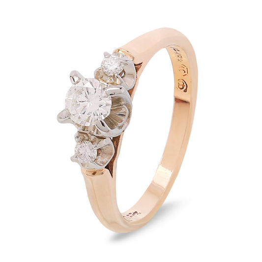 Two Tones Gold Engagement Diamond Ring setting with Three Round Diamonds, 18-14K,  TDW: 0.31ct ,SI, G-H)